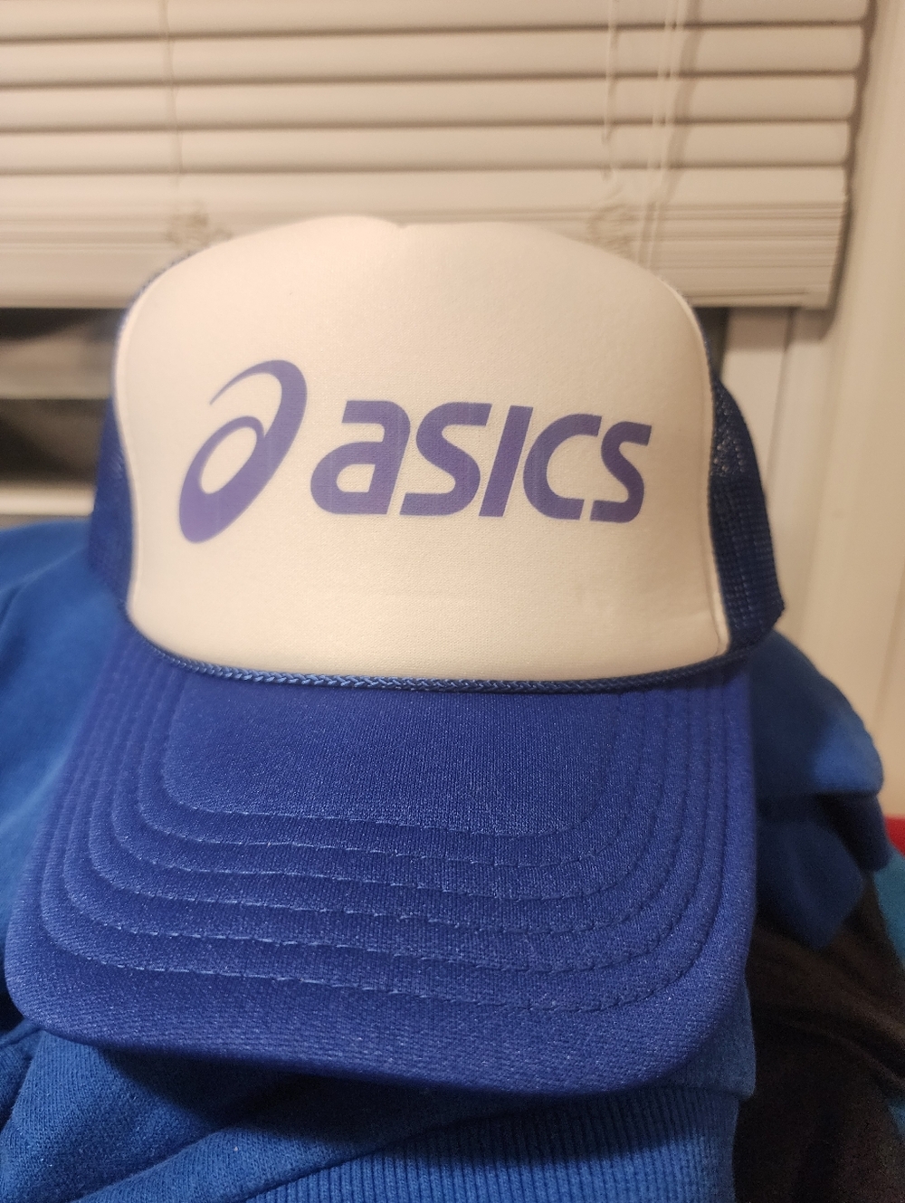 ASICS White and Blue Logo Trucker Hat